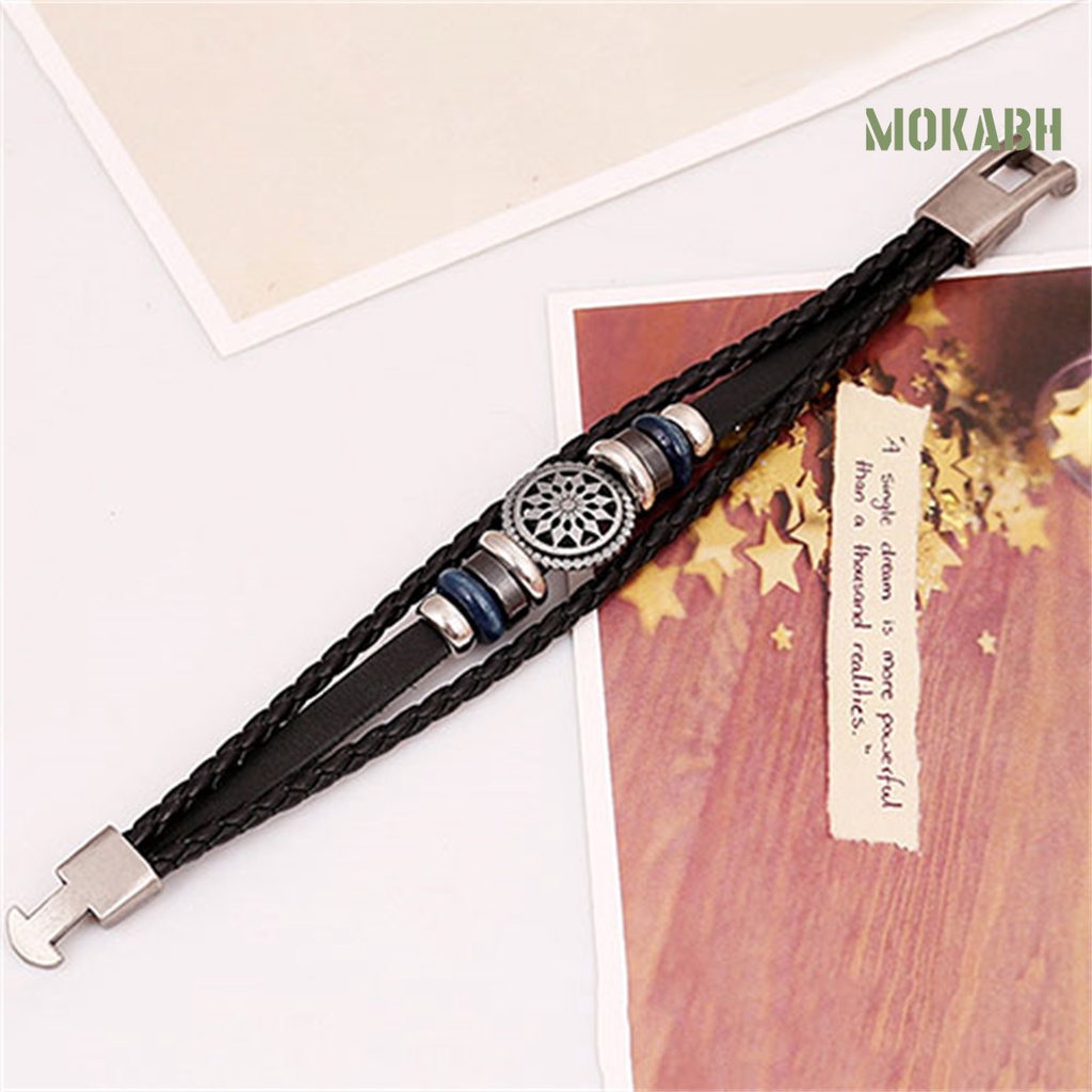 Vòng Tay Giả Da Nhiều Lớp Mặt Hoa Rỗng Thời Trang Unisex