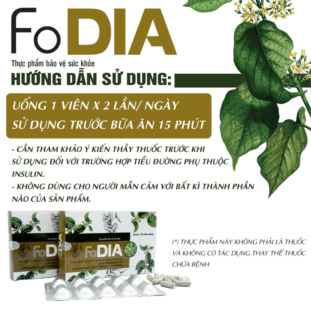 Dây thìa canh Fodia- Hỗ trợ Giảm, ổn định đường huyết (30 viên)- Đạt chuẩn GMP