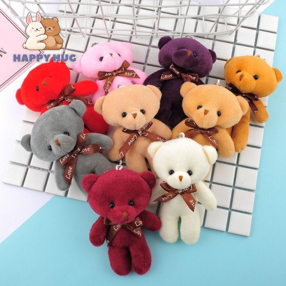 Móc khóa gấu bông,móc treo ba lô đính nơ dễ thương size 12cm, lông ngắn mềm mịn - Happy Hug