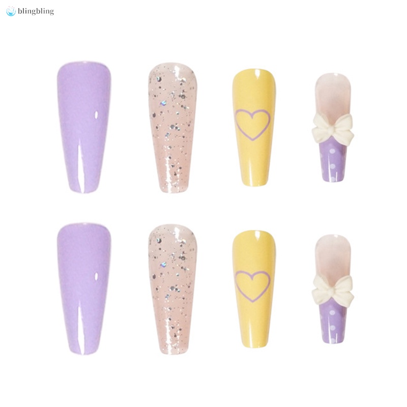 Set 24 Móng Tay Giả Đính Đá Lấp Lánh Cho Trang Trí Móng Tay