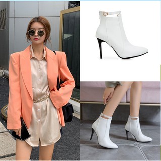 Giày boot quai ngang đế cao 10cm màu trắng GBQN-05W