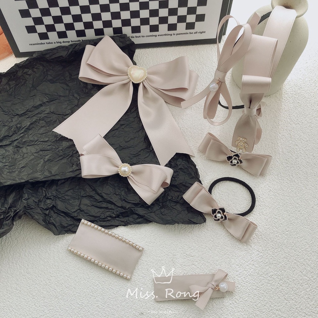 Combo Bờm tóc, kẹp nơ, Cặp tóc, Băng đô Carla màu Hồng Pastel phong cách tiểu thư