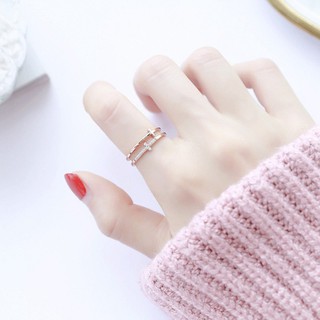 Nhẫn Nữ 2 Vòng Mảnh Đính Đá Titan Không Đen Không Ngứa Bilyshop TT 2167 Women