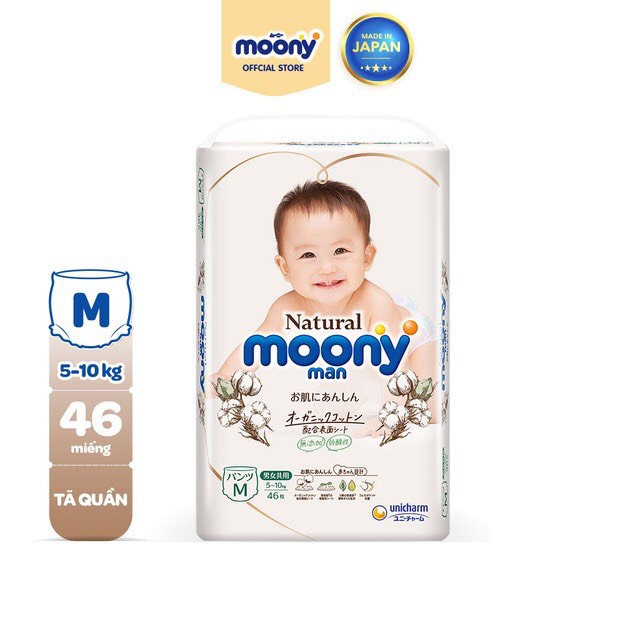 Bỉm Quần Nội Địa Nhật Moony Natural Cao Cấp M46/L36/XL32