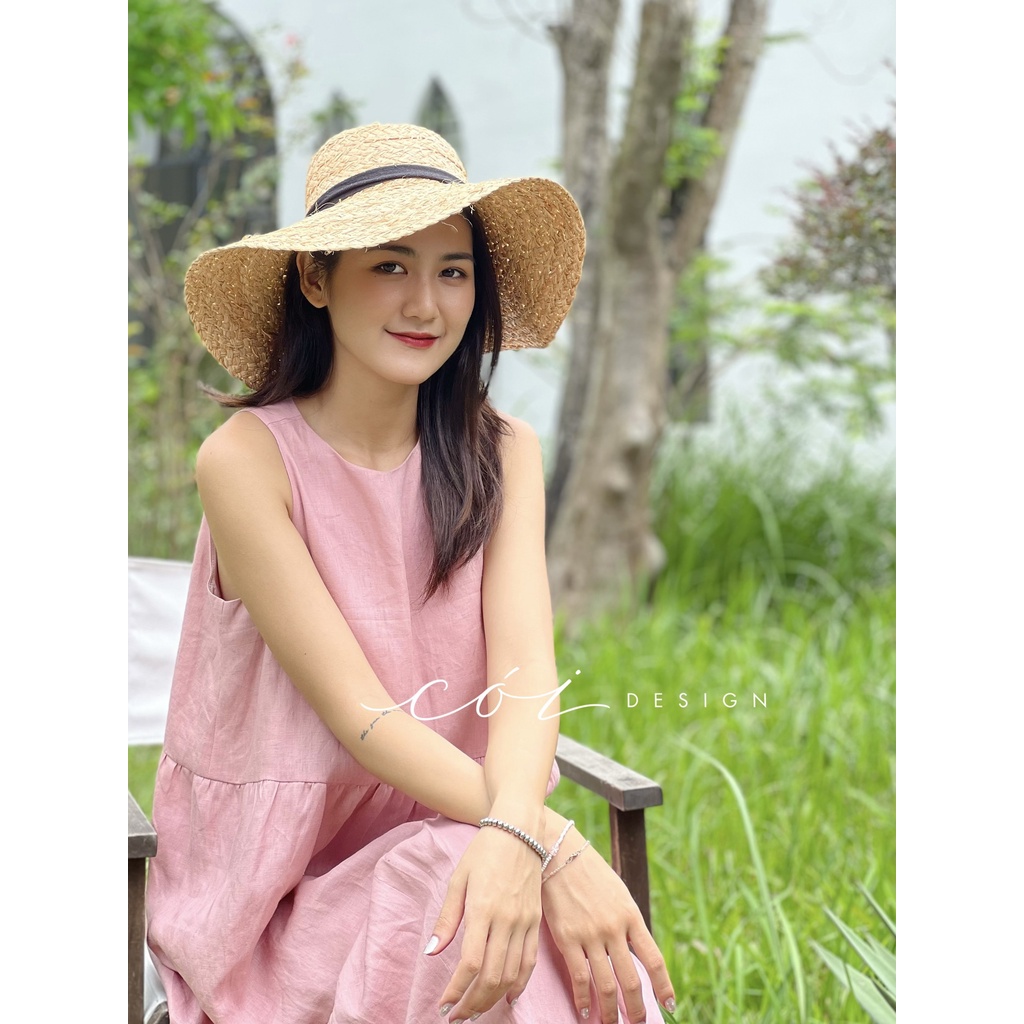 Đầm linen sát nách trơn tầng Cói Design