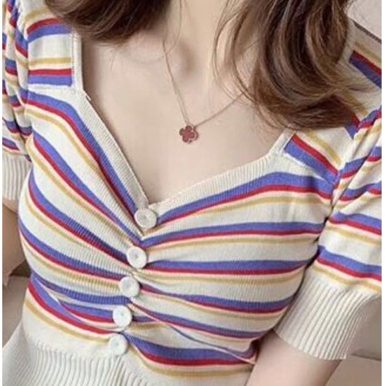 Áo Thun Dệt Kim Cổ V Quyến Rũ Hợp Thời Trang Cho Nữ 472