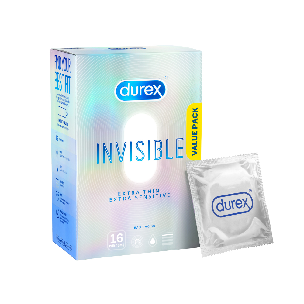 [ĐỘC QUYỀN] Bao Cao Su Durex Invisible Siêu Mỏng, Size 52 mm, Hộp 16 Bao Mới Ra Mắt - Hộp Lớn Siêu Tiết Kiệm