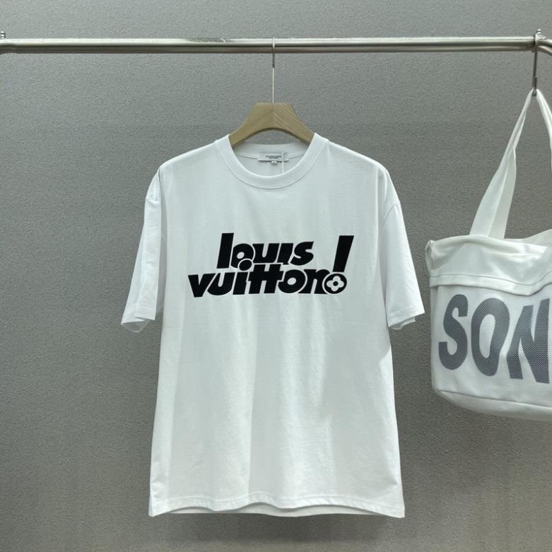 Áo thun Louis Vuitton in logo LV tay lỡ cổ tròn - Áo phông unisex form rộng Vải Cotton