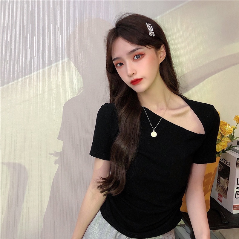 Áo thun nữ ngắn tay trơn màu hàn quốc