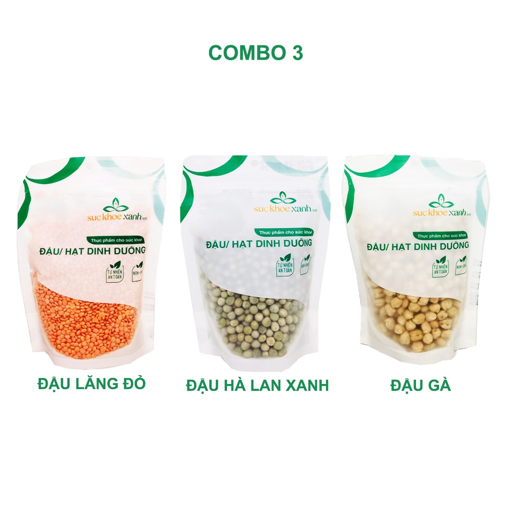 Combo 03 - 1 Đậu Gà & 1 Lăng đỏ & 1 Hà Lan xanh nguyên hạt Suckhoexanh.vn