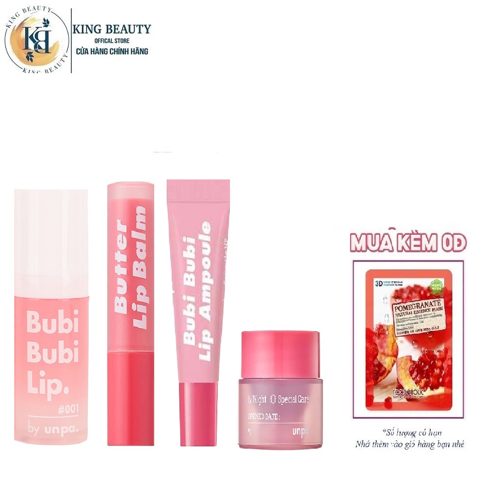 Bộ4Sản Phẩm Dưỡng Môi Dưỡng Ẩm Cho Môi Unpa Bubi Bubi Butter Lip Balam (son dưỡng+tẩy tế bào chết+tinh chất+mặt nạ)