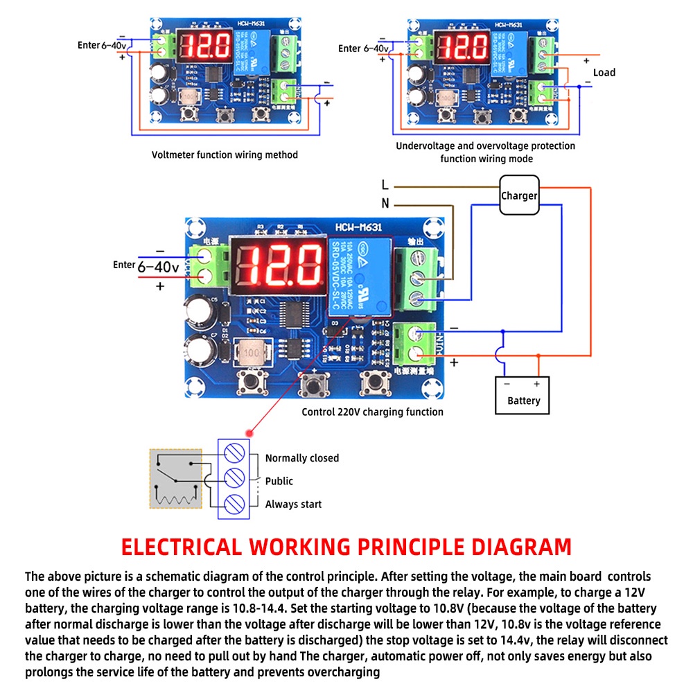 Bảng mạch sạc pin PCBFUN XH-M608 tích hợp vôn kế 6-40V