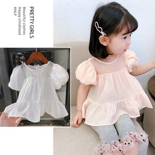 Set áo tay bồng mix quần chân ren cho bé gái
