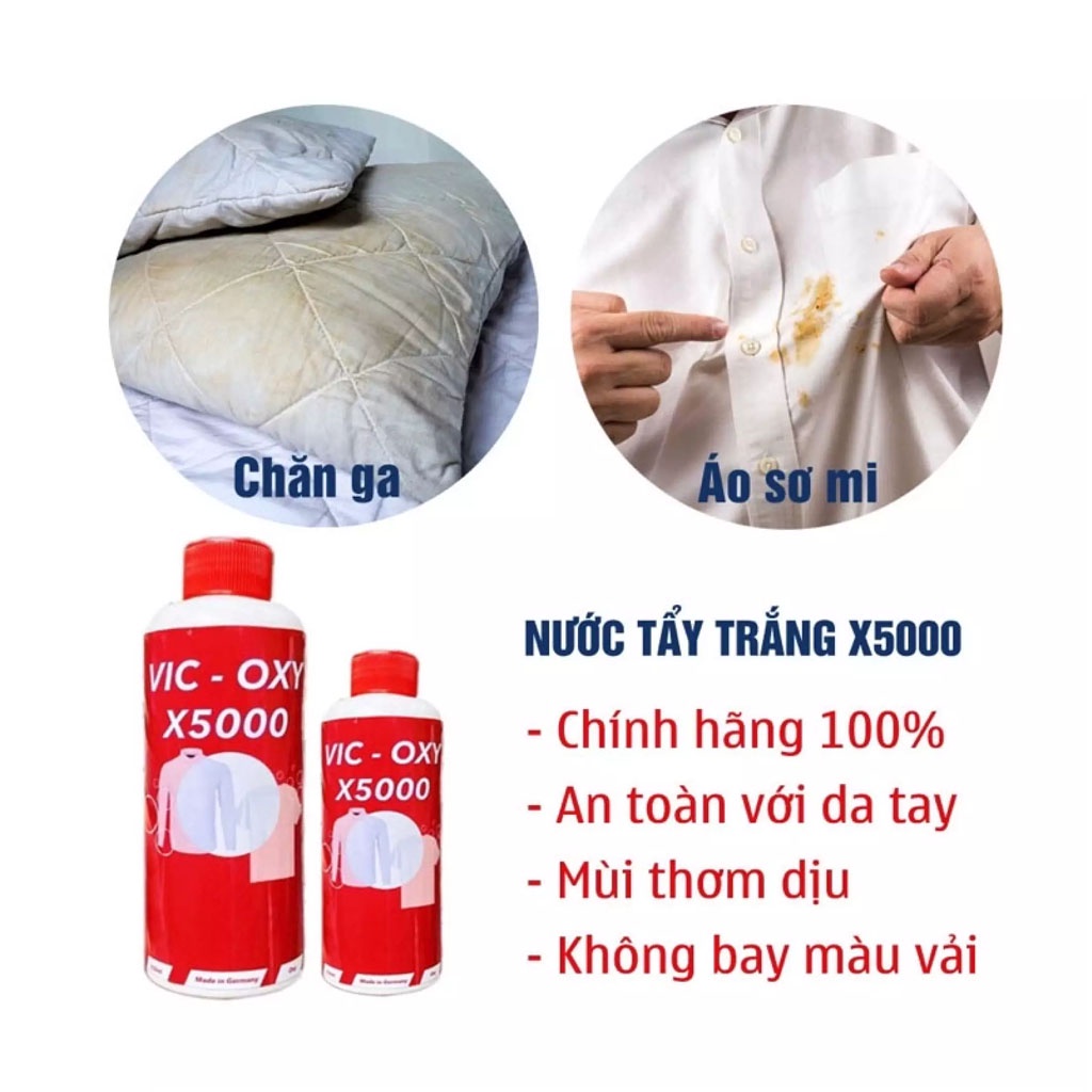 Thuốc tẩy, nước tẩy trắng, tẩy mốc, vết ố quần áo đa năng thần thánh - Tẩy trắng quần áo X5000