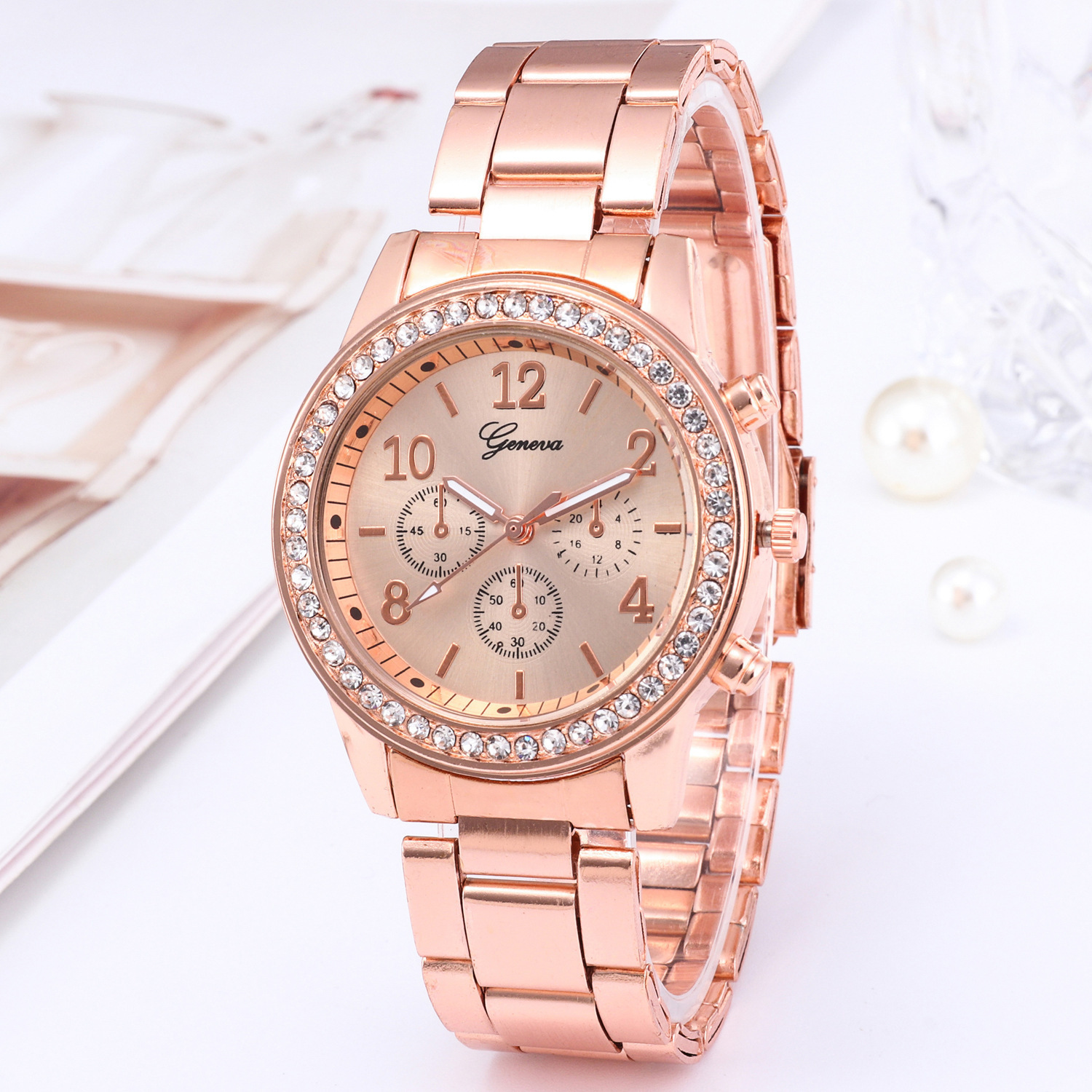 Đồng Hồ Quartz Geneva Đính Đá Chất Liệu Thép Không Gỉ Wh0491D-20