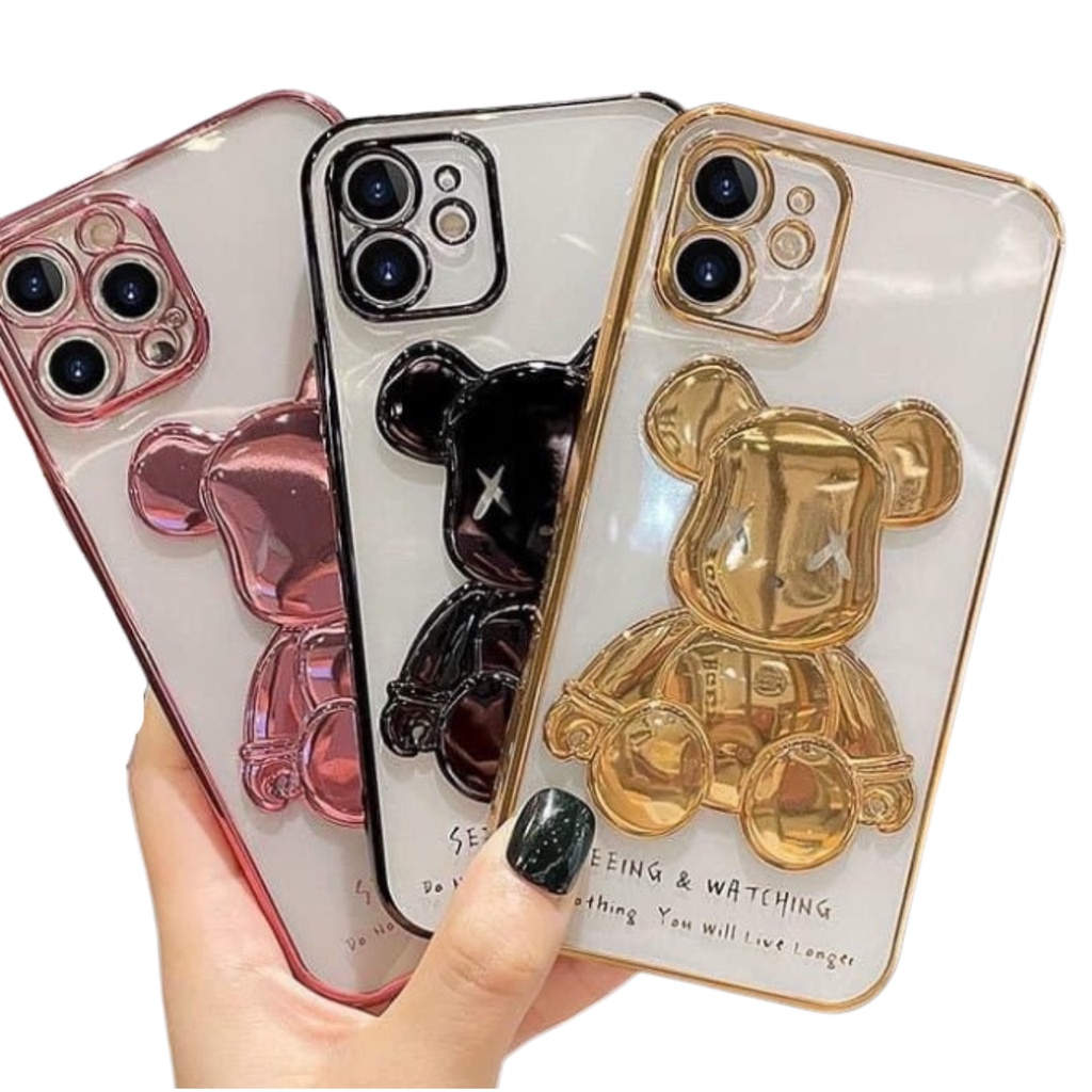 Ốp IP mạ viền dẻo hình gấu Bearbrick cho IP 7plus/8plus/X/Xs/Xs Max/11/11 Pro/11 Promax/12/12 Promax