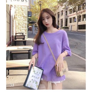 áo thun tay lỡ màu tím môn nam & nữ FOME RỘNG có chọn size, chất thun xịn 33l-vm02