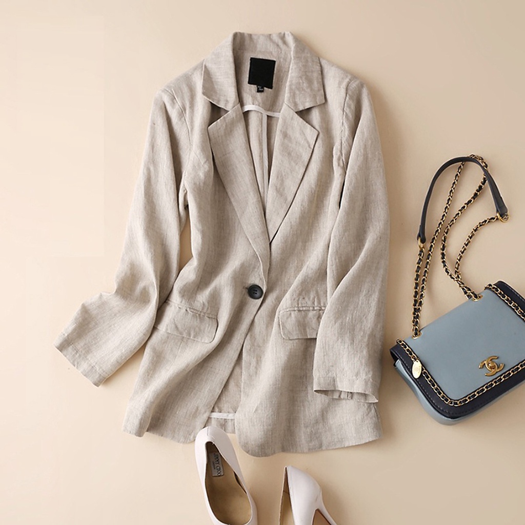 Áo vest blazer nữ 1 lớp linen dài tay túi bổ nắp, chất vải Linen mềm mại