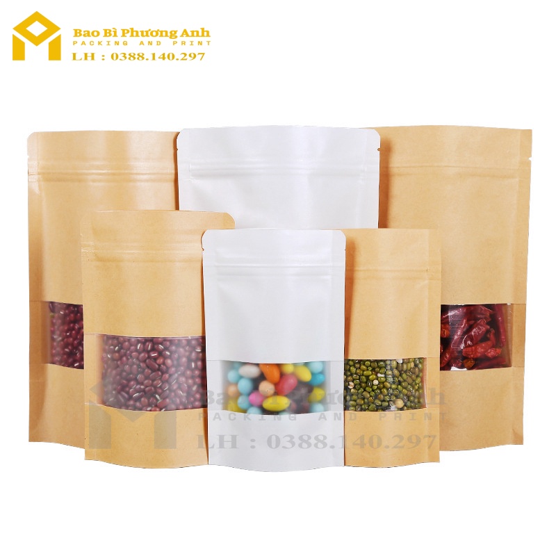 Túi Zip Giấy Kraft Trắng, Túi Zip Giấy Đựng Thực Phẩm Full Size Siêu Rẻ_Bao Bì Phương Anh