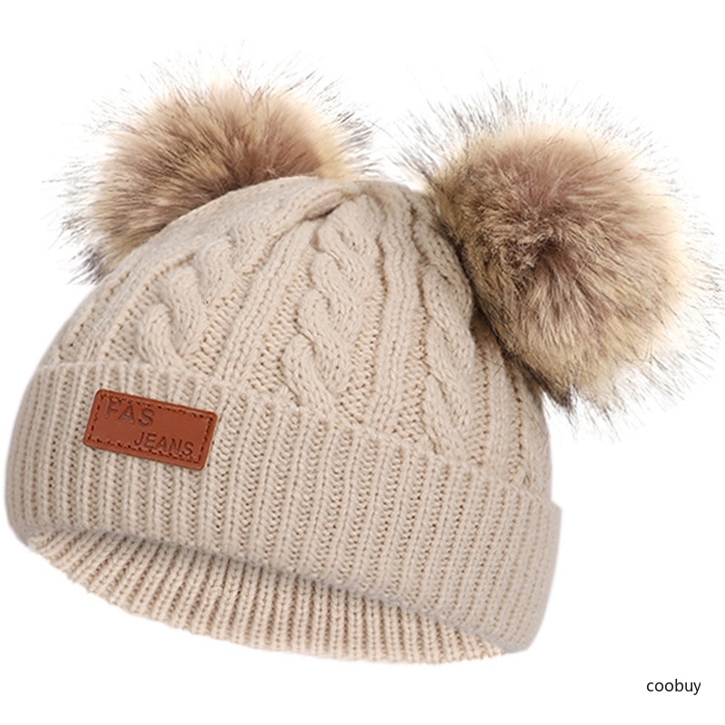 Mũ trùm đầu giữ ấm mùa đông đính bóng lông dễ thương cho bé