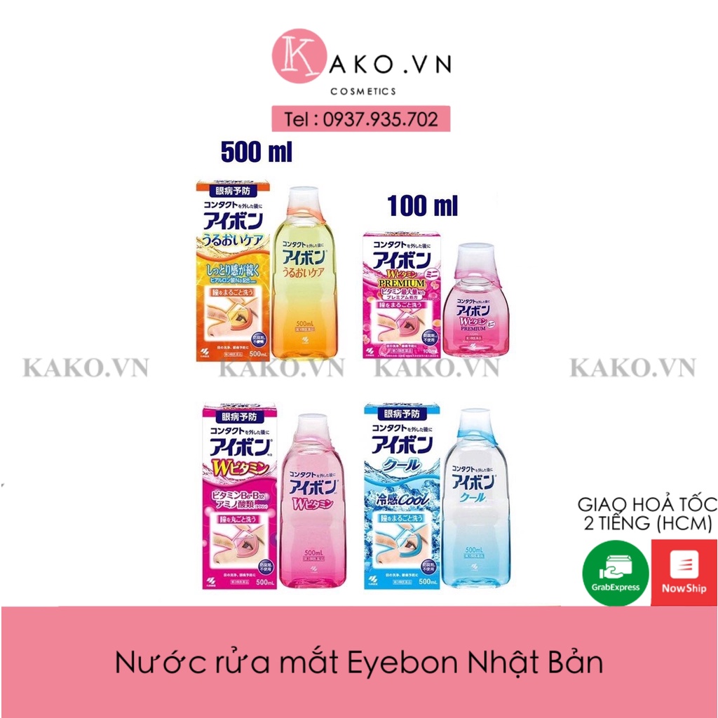 Nước rửa mắt Eyebon W Vitamin Kobayashi Nhật Bản cung cấp dưỡng chất, rửa sạch bụi bẩn, làm dịu nhức mỏi mắt