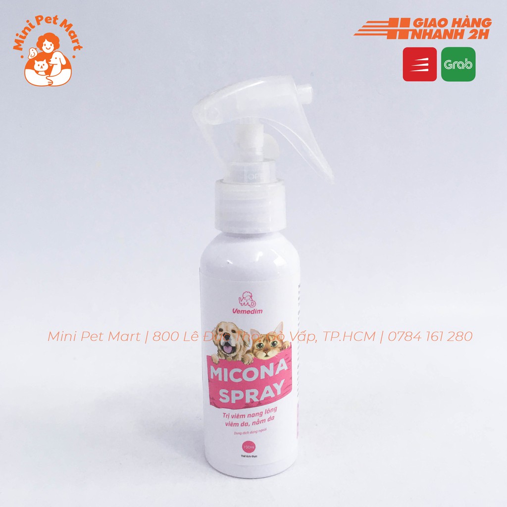 MICONA SPRAY - Thuốc xịt trị viêm da, nấm da, viêm nang lông cho chó mèo (100ml)