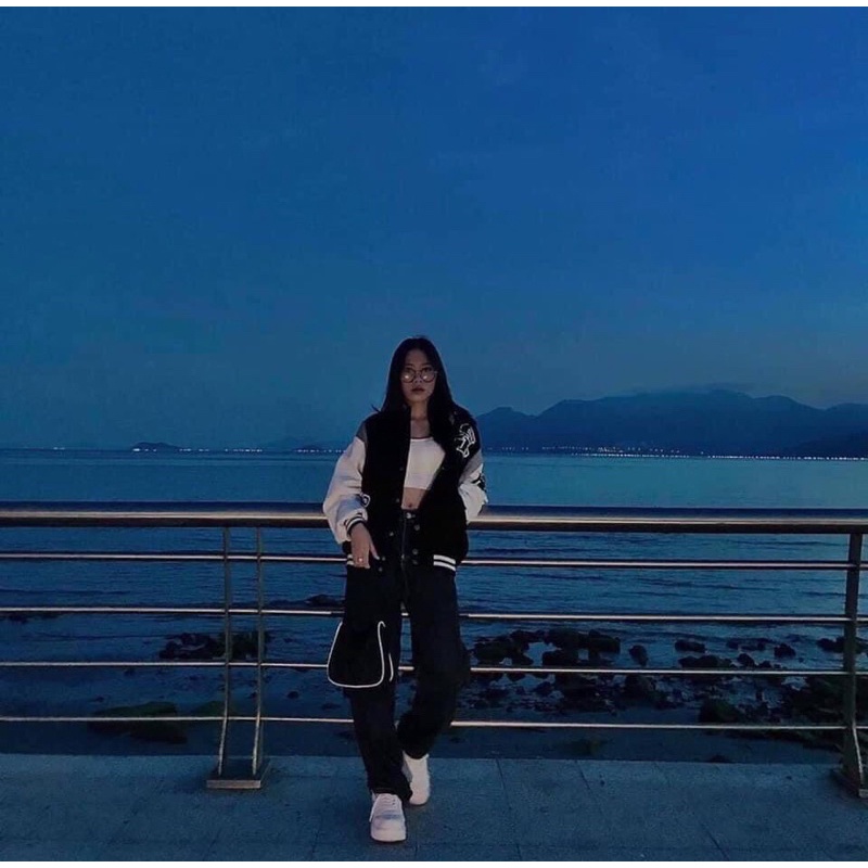 [SIEU SALE] Bomber nỉ SLB pha tay unisex cúc bấm | BigBuy360 - bigbuy360.vn