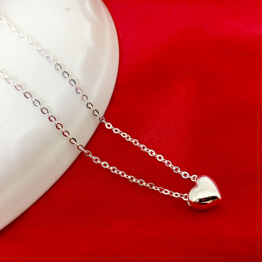Dây chuyền nữ kèm mặt dây chuyền hình trái tim trơn phồng không gắn đá chất liệu bạc trang sức Bạc Quang Thản - QTBTS6