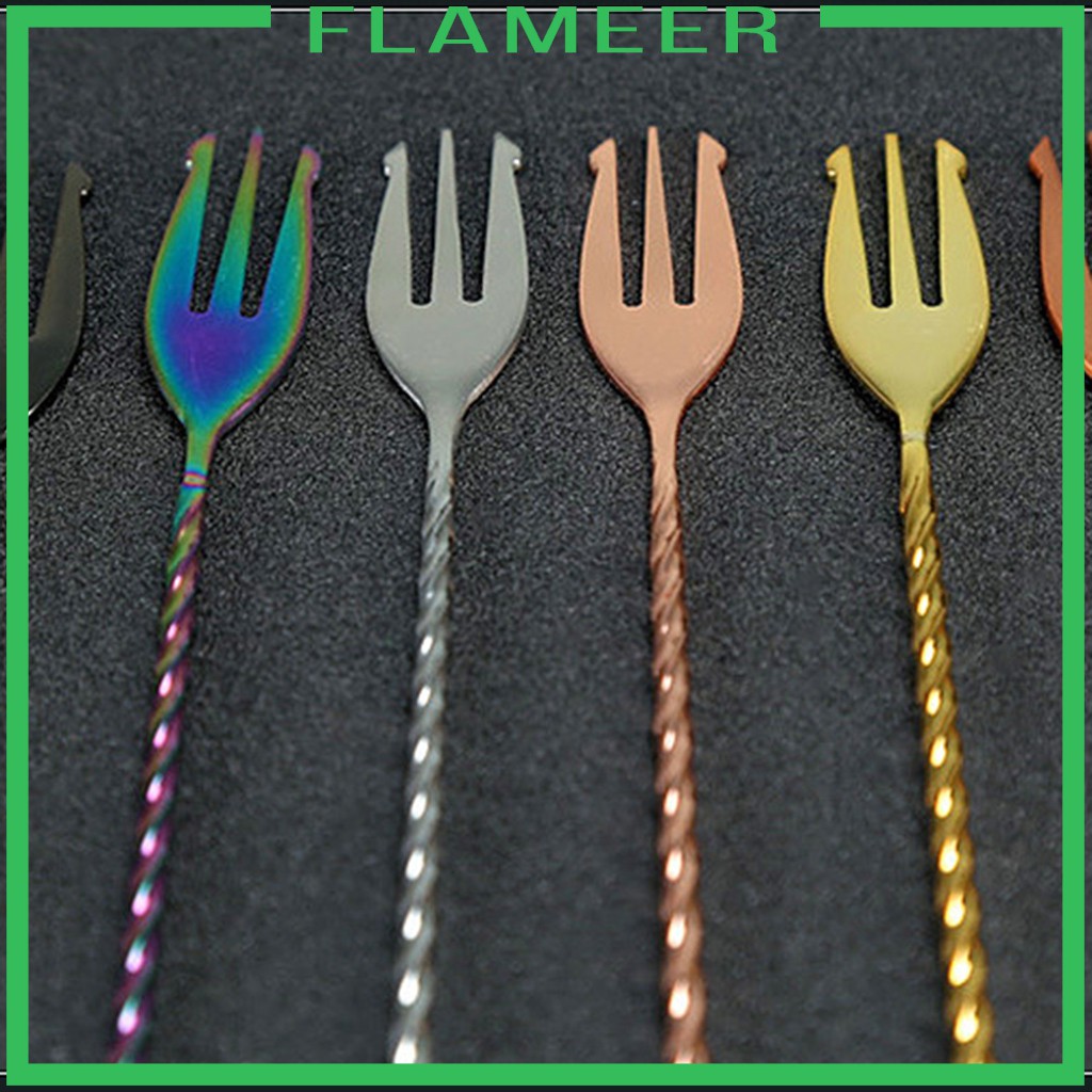 [FLAMEER] 16inch Stainless Steel Long Handle Spoon Cocktail DIY Muddler Spoon with Fork