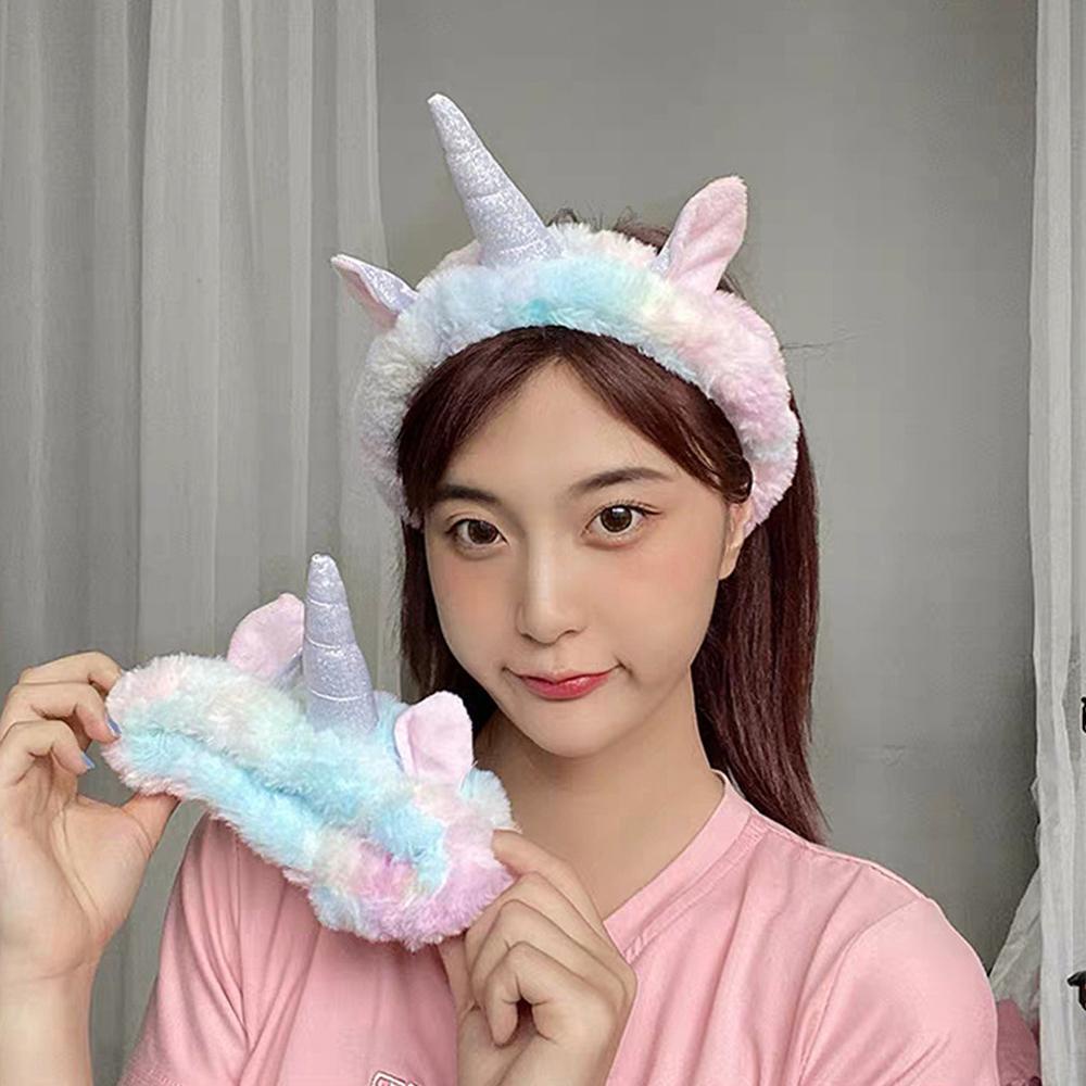 ANEMONE Băng Đô Cài Tóc Rửa Mặt Bằng Vải Lông Cừu San Hô Bản Rộng Co Giãn Hình Kỳ Lân Vui Nhộn Cho