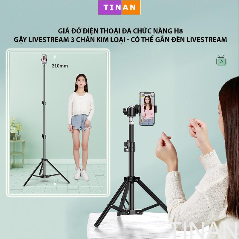 Giá Đỡ Điện Thoại Đa Chức Năng H8, Gậy Livestream 3 Chân Kim Loại, Có Thể Gắn Đèn Livestream