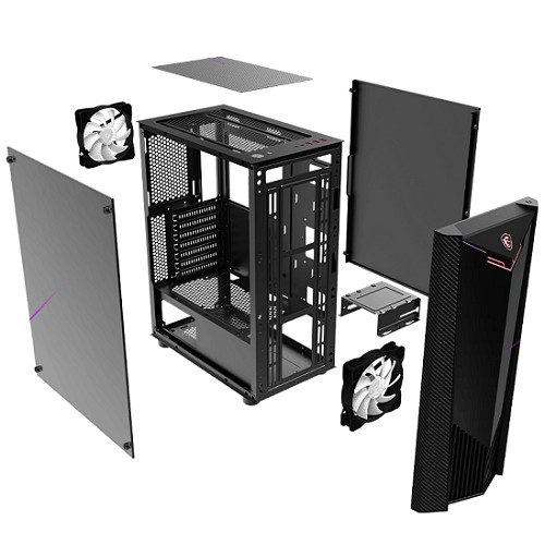 Vỏ Case Máy Tính MSI MAG SHIELD 110R (Mid Tower/Màu Đen/ Kèm 2 Fan )