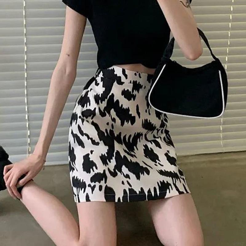 Chân Váy Nữ Lưng Cao Dáng Chữ A In Da Báo Phong Cách Hàn Quốc