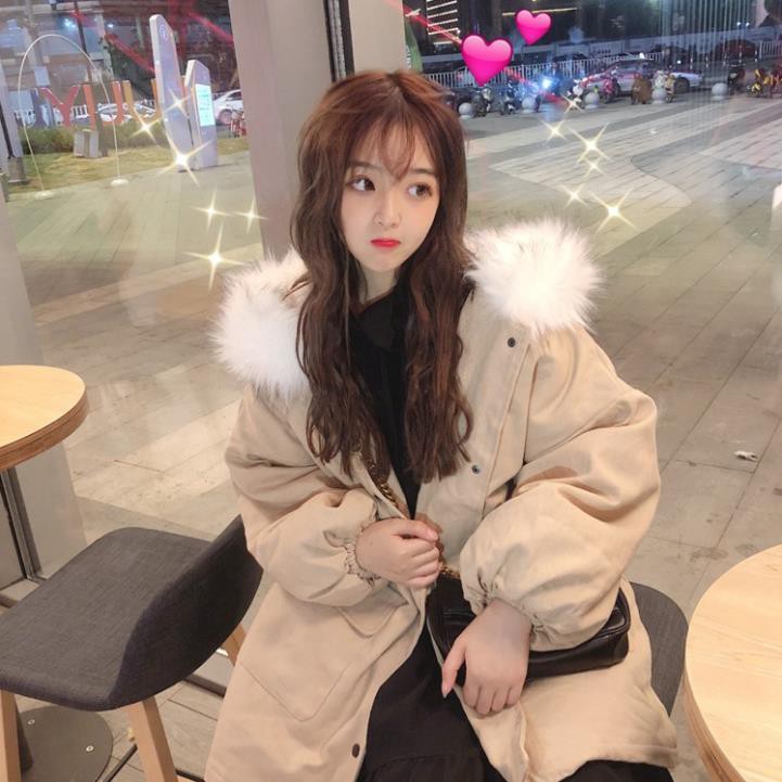 [SIÊU RẺ] Áo khoác kaki nữ lót lông dáng dài phom to Hàn Quốc