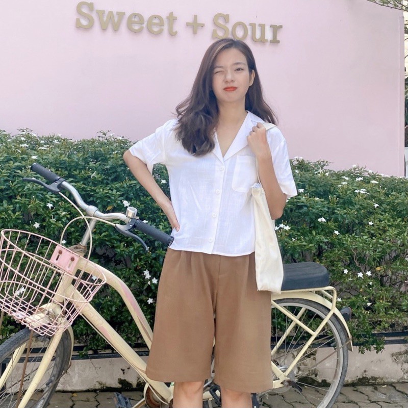 Áo sơ mi trắng cổ pijama ngắn tay Moris