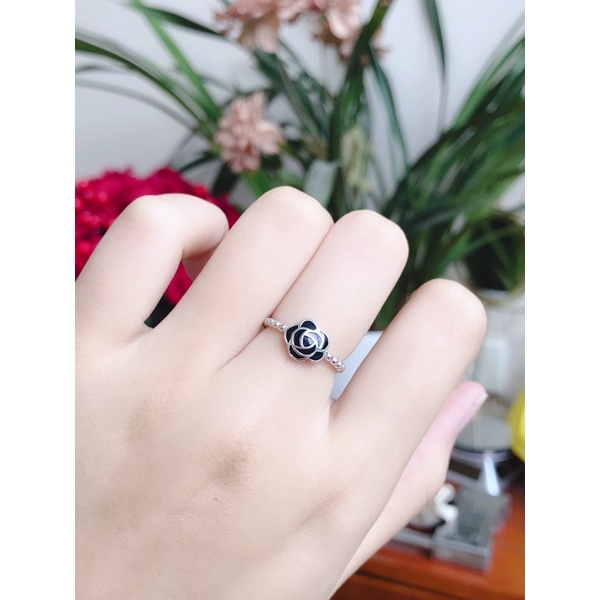 nhẫn nữ hoa hồng đen Bạc ý 925 cao cấp
