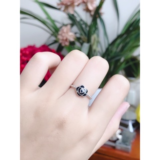Nhẫn nữ hoa hồng đen Bạc ý 925 cao cấp