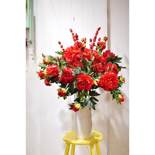 Cành hoa mẫu đơn - hoa lụa cao cấp