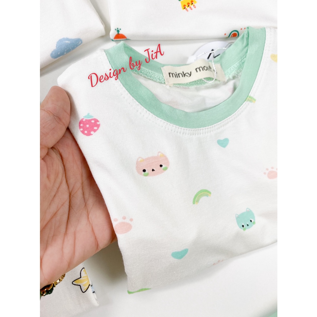 Bộ Tay Ngắn Quần Dài THUN LẠNH MINKY MOM In Thân Trắng Quần Trơn Cho Bé TN-IN48