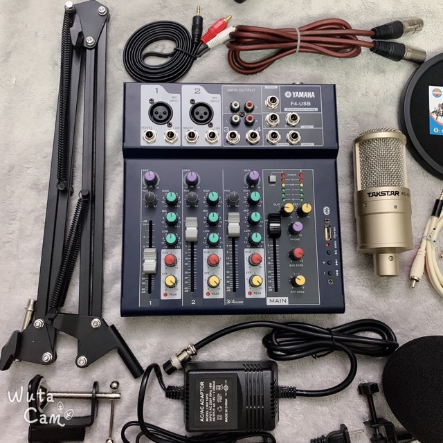 Bộ combo thu âm livestream mic takstar PC K200 và mixer F4 yamaha bản blutooth âm thanh cực hay luôn ạ