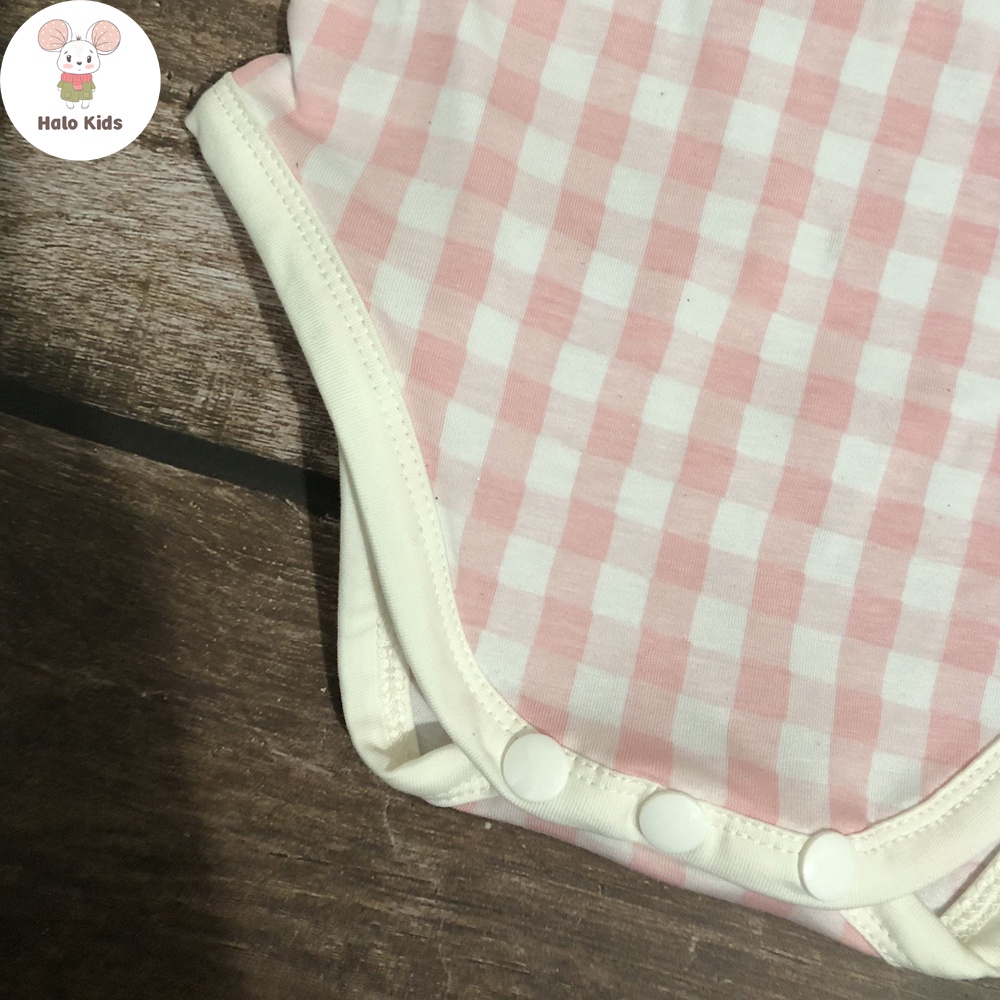 Bodysuit cộc tay vải kẻ caro cho bé trai và bé gái hàng xuất dư
