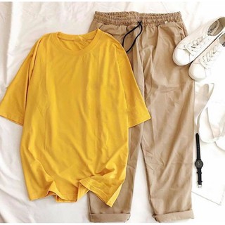 < FREESHIP > Set Áo Thun Vàng phối Quần Basic Kem [ Form UNISEX ]