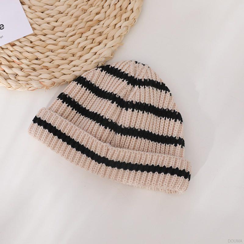Mũ len beanie họa tiết kẻ sọc thời trang cho bé