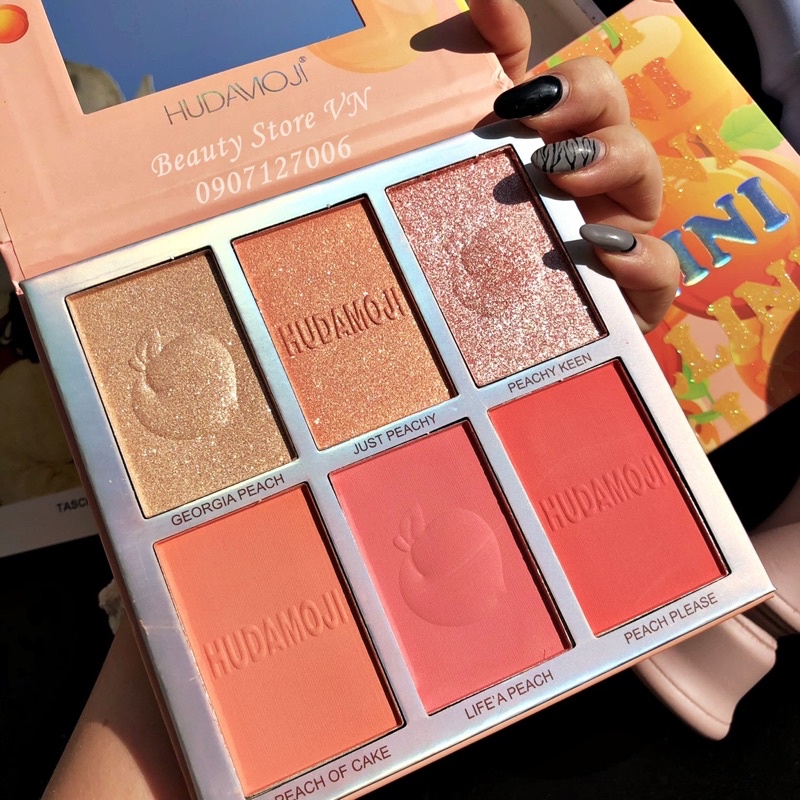 [FREESHIP] Bảng Phấn Má Hồng Bắt Sáng Nhũ Lấp Lánh 6 in 1 Peaches Blush Palette