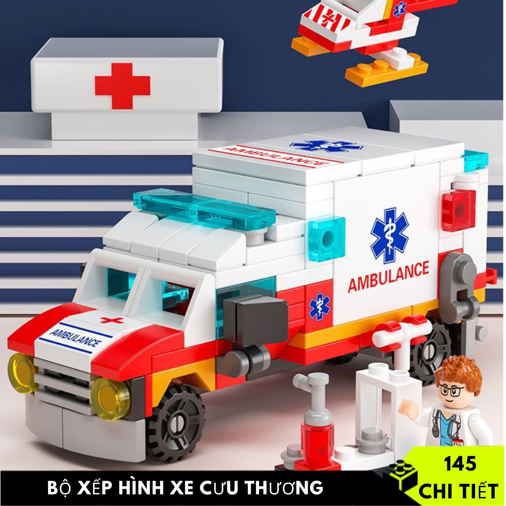 Bộ đồ chơi xếp hình Lego Xe cảnh sát , cứu thương , cần cẩu