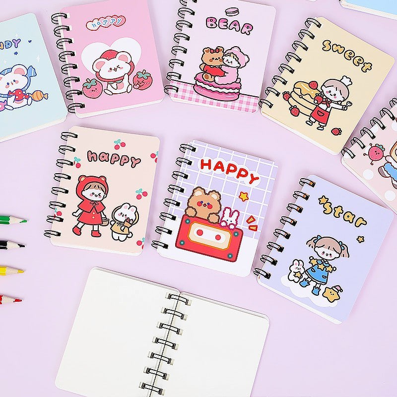 Sổ Lò Xo Mini A7 120 Trang Họa Tiết Hoạt Hình Cute Tập Mini Viết Ghi Chú Note Học Từ Mới Tiện Lợi
