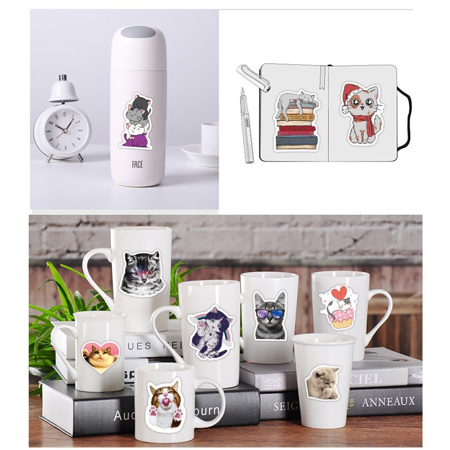 Set 100/ 50/ 25/ 10 miếng dán mèo kitty dễ thương dùng để trang trí