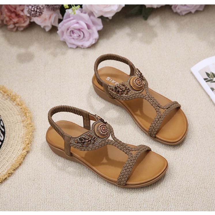 Giày sandal Siketu quai đan đính đá thời trang, đế 3cm
