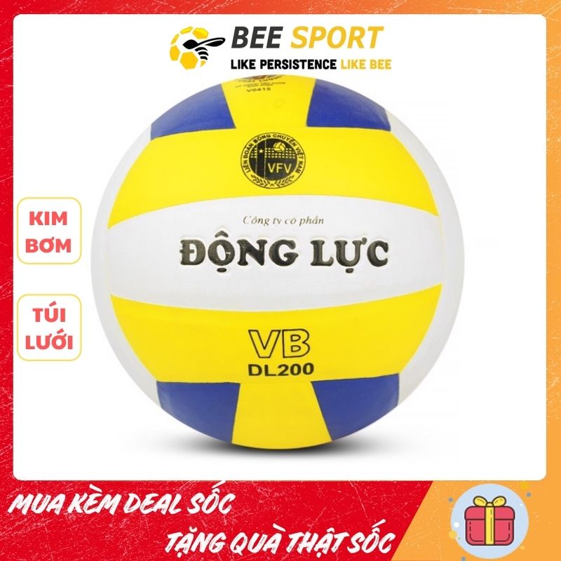 Bóng chuyền Động Lực DL 200 da PVC - Kèm kim bơm và lưới đựng bóng