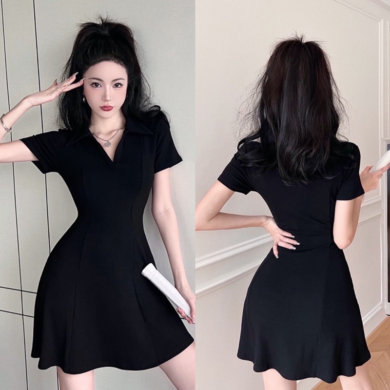 Váy Thun Cotton Đen Trơn Basic (cotton loại 1) đầm thun form A đơn giản